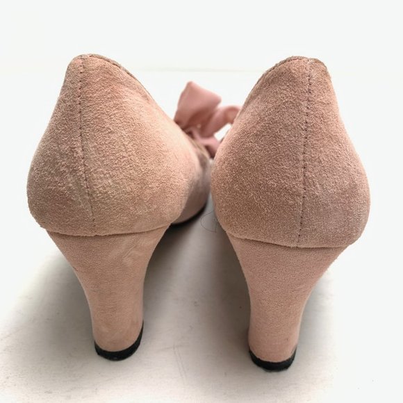 CAMI Genuine Suede Leather Pink Chunky High Heels Pumps Block Bow Round Toe sz 6 - Picture 2 of 16